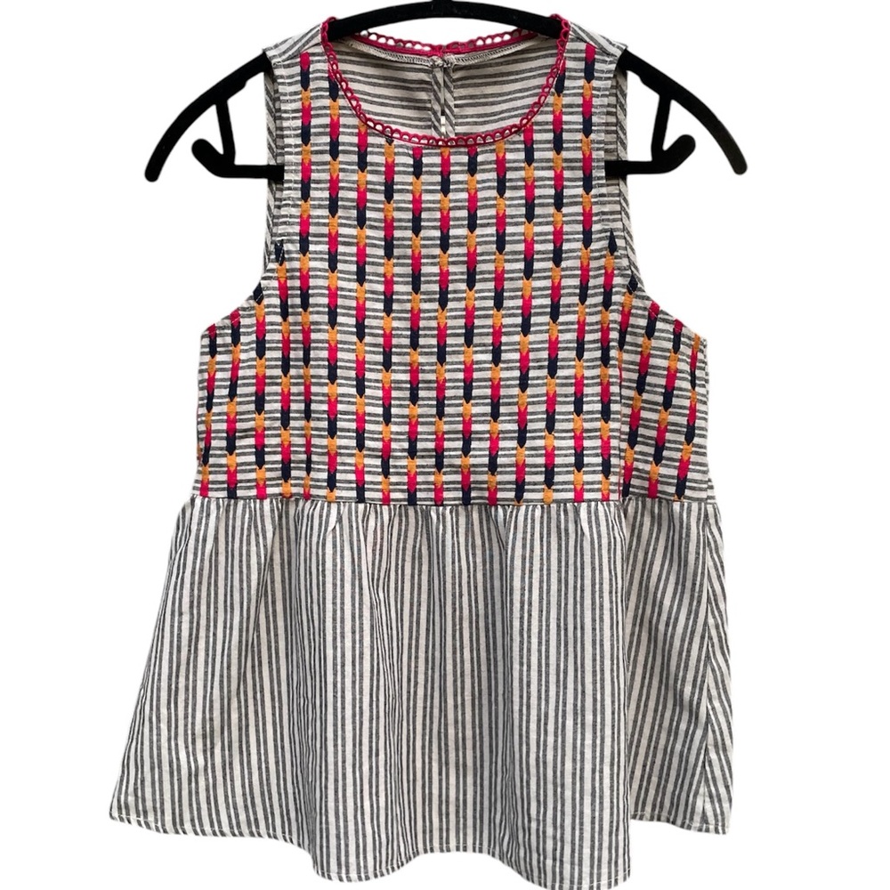 Savanna Jane Peplum Sleeveless Top Boho Striped Babydoll Size Small EUC
